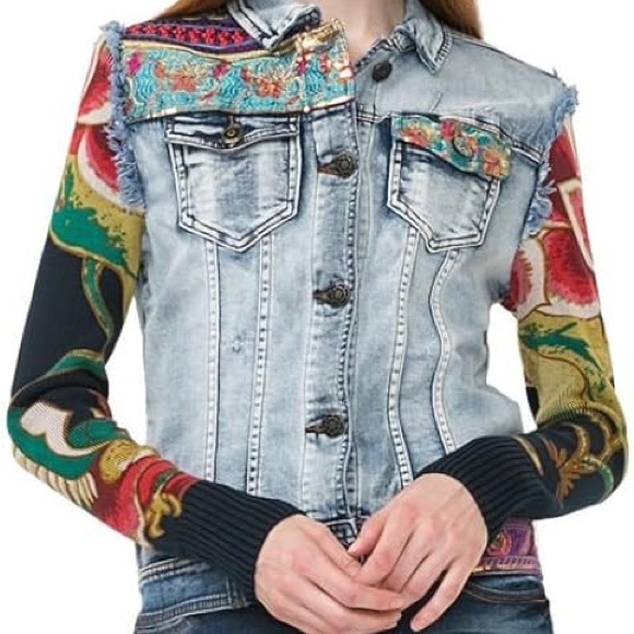 Desigual Embellished Denim Jacket Size Small - Picture 2 of 6